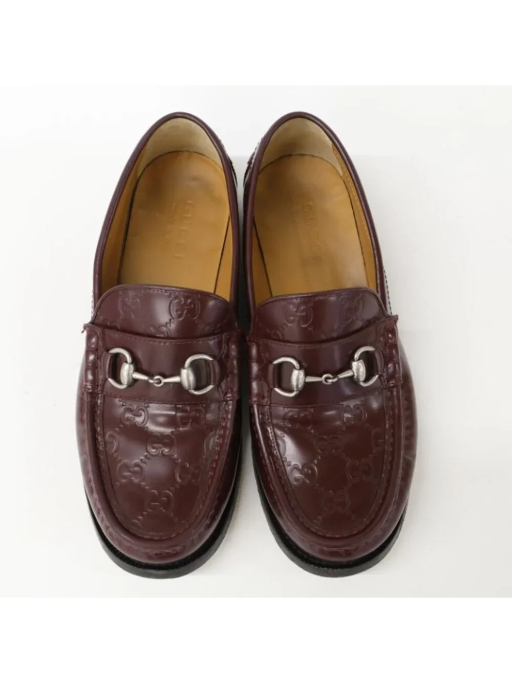 Gucci GG Pattern Leather Horsebit Loafers 7.5